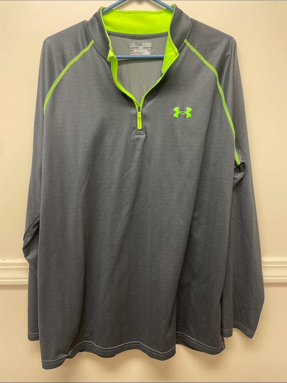 Under Armour Men’s Gray Quarter-Zip Pullover with Neon Green Trim